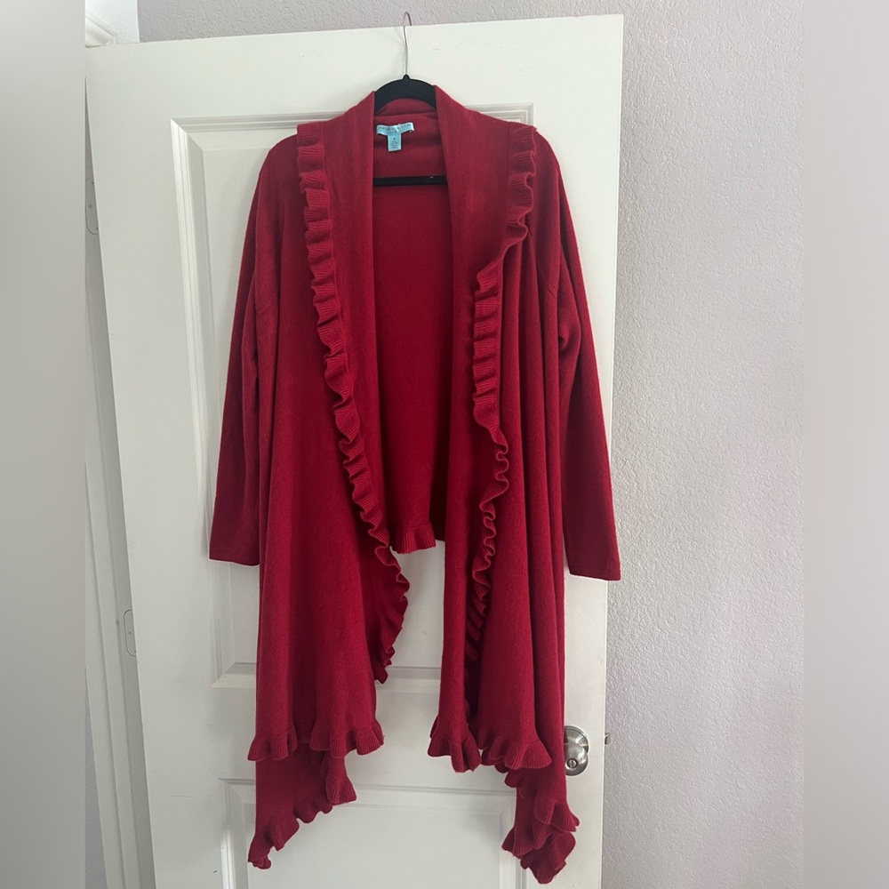 ANTONIO MELANI Cashmere Sweater Wrap Ruffled Edge Red-maroon M